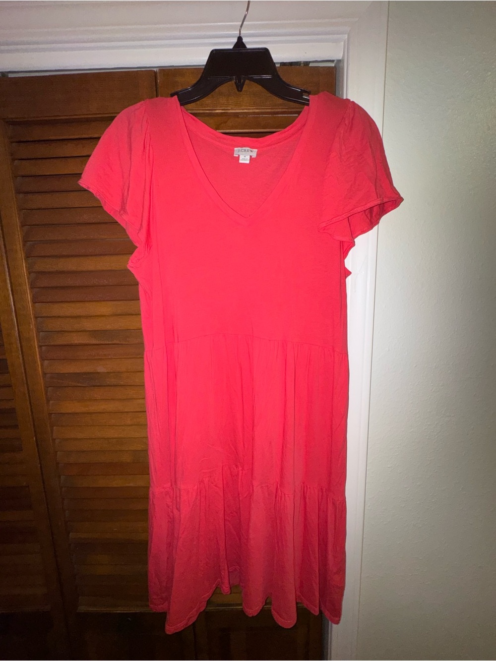 J. Crew Coral V-Neck Tiered Short-Sleeve Dress